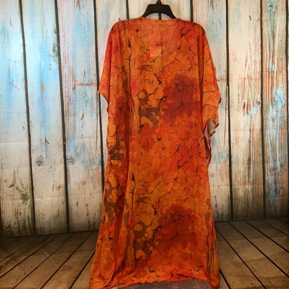 🚫SOLD🚫Soft Surroundings Orange Sheer Beaded Caftan or Swim Cover PL/PXL - Picture 9 of 9